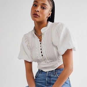 Free People Kinga Csilla Crop Linen button-up Blouse